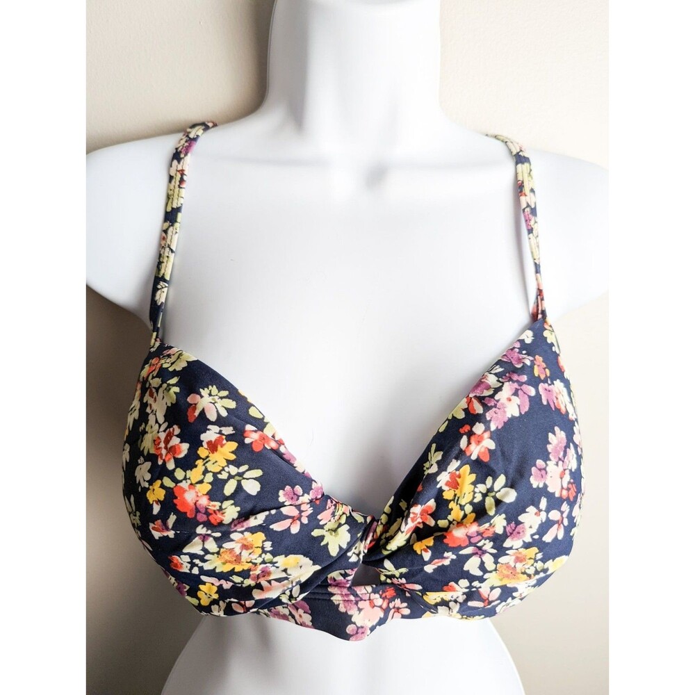 Kona Sol Floral Twisted Lined Bikini Top Large Blue